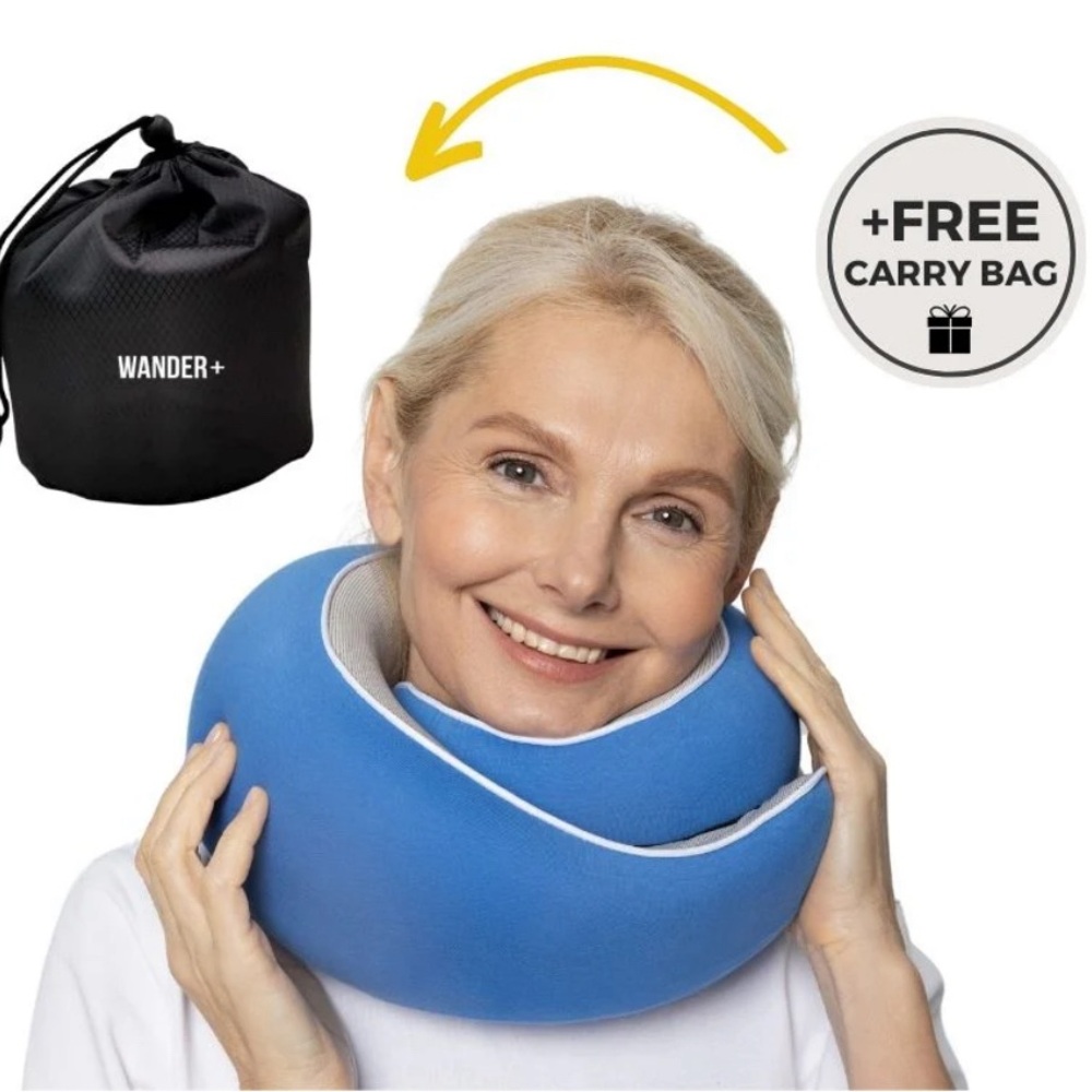 Wander+ Blue Travel Pillow with Free Carry Bag